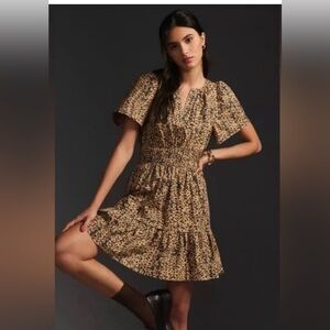 Anthropologie The Somerset Mini Dress Leopard Animal Print Cheetah Sz M
